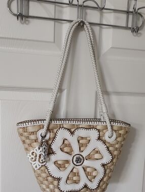 Brighton Woven Straw Tote with White Flower Accent